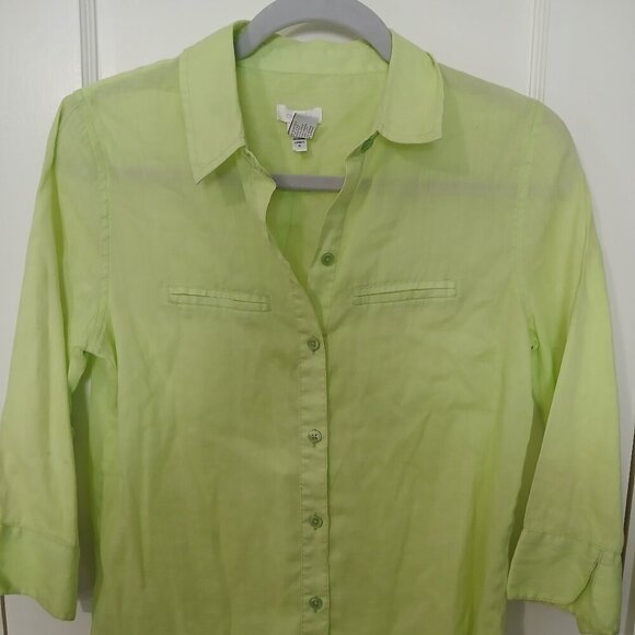 CHICO APPLE GREEN LINEN BUTTON DOWN LONG SLEEVE SIZE 0 - Picture 1 of 6